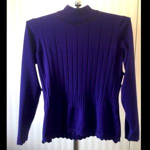 Conrad C purple knit long sleeve ribbed jewel detail crew neck Size M
